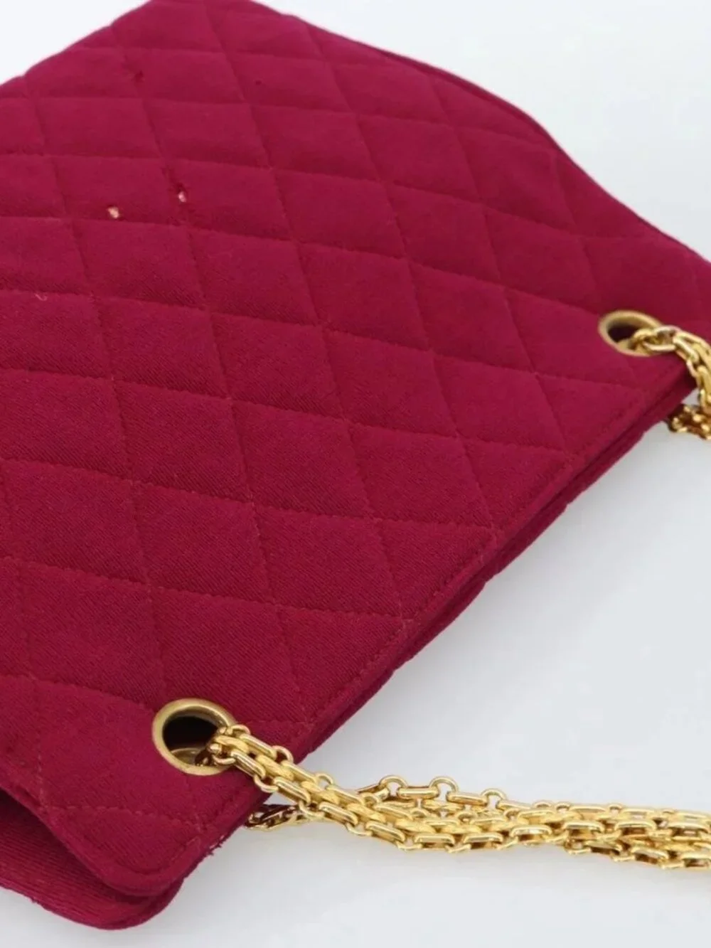 CHANEL Matelasse Chain Shoulder Bag Cotton Jersey Wine Red Gold CC Auth 185539